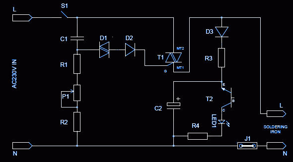 Схема регулятора мощности паяльника на симисторах с фазным управлением