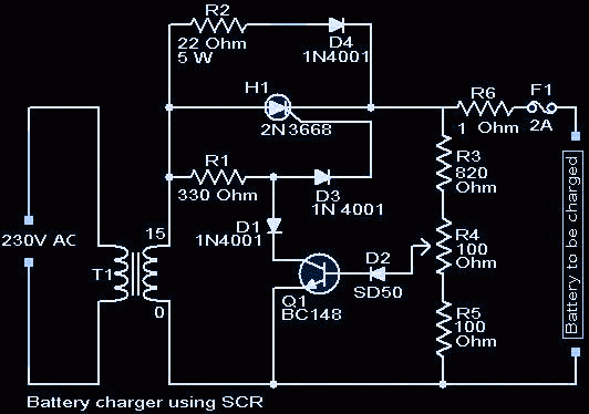 Схема простого тиристорного зарядного устройства